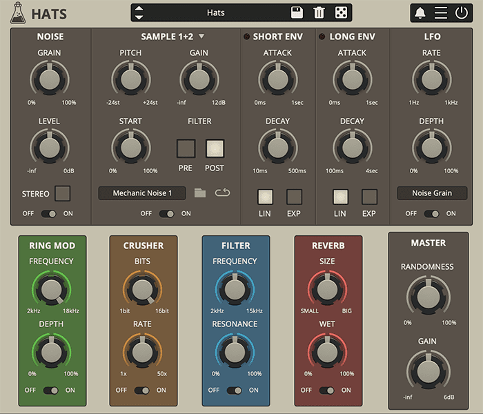 Hats Synthetizer Drum Module Plugin - GUI