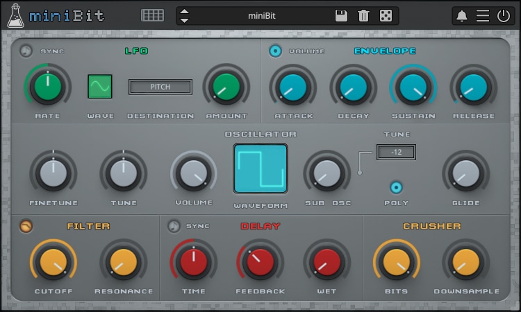 miniBit, Chiptune and 8bit Plugin Synthesizer - GUI