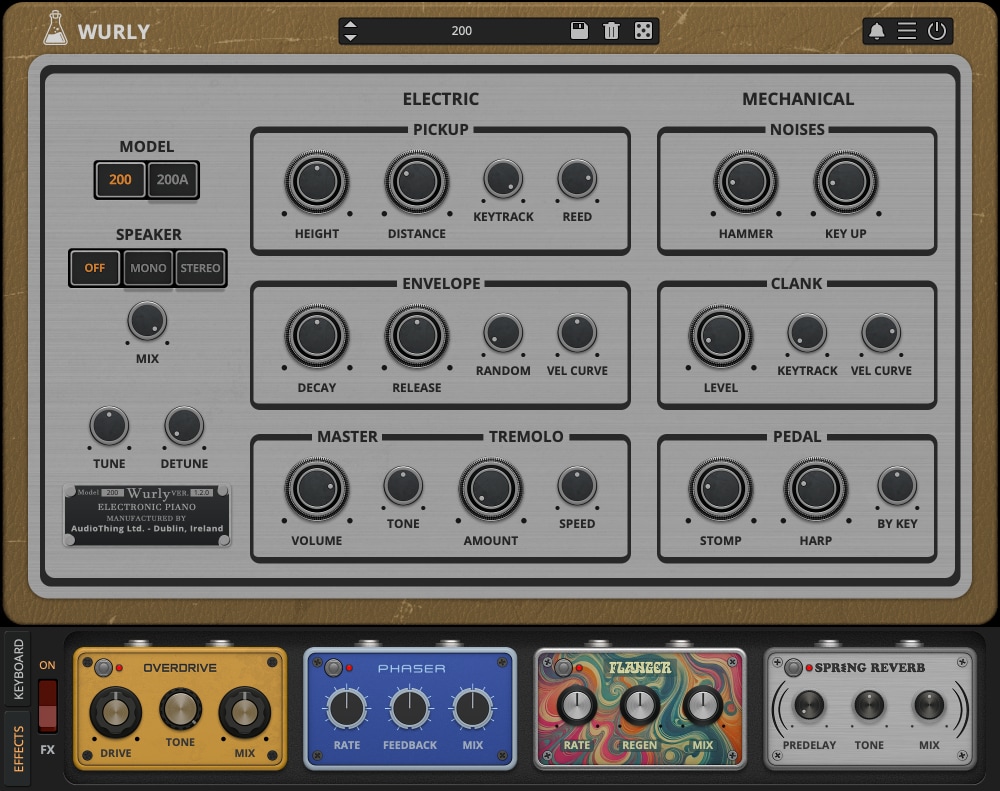 Wurly 200 effects interface