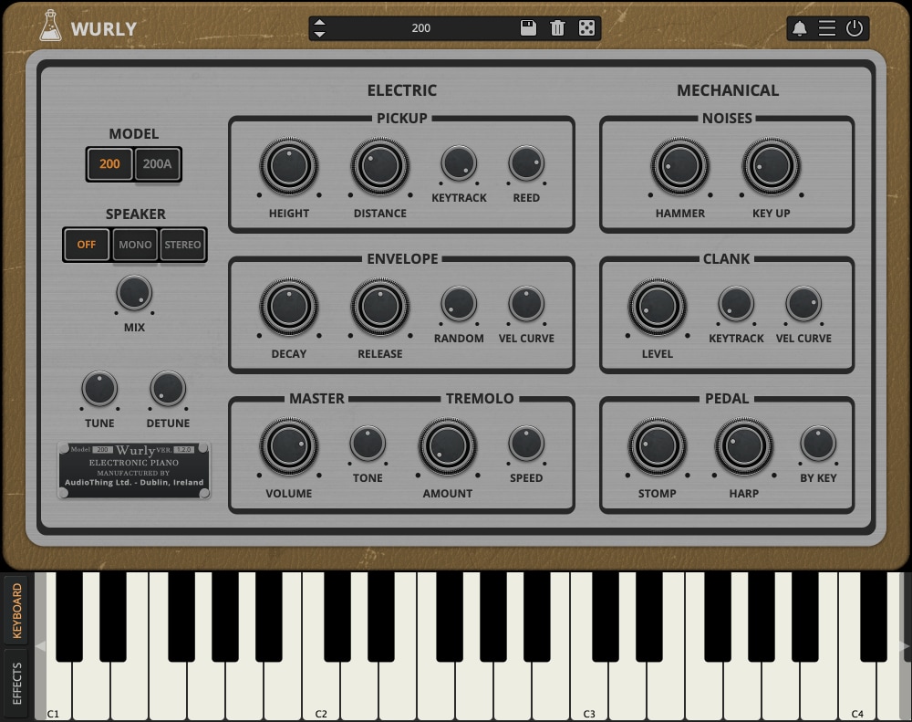 Wurly 200 keyboard interface