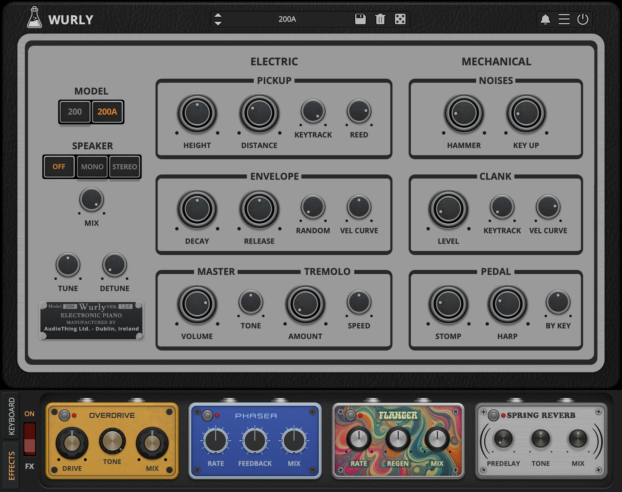 Wurly 200A effects interface
