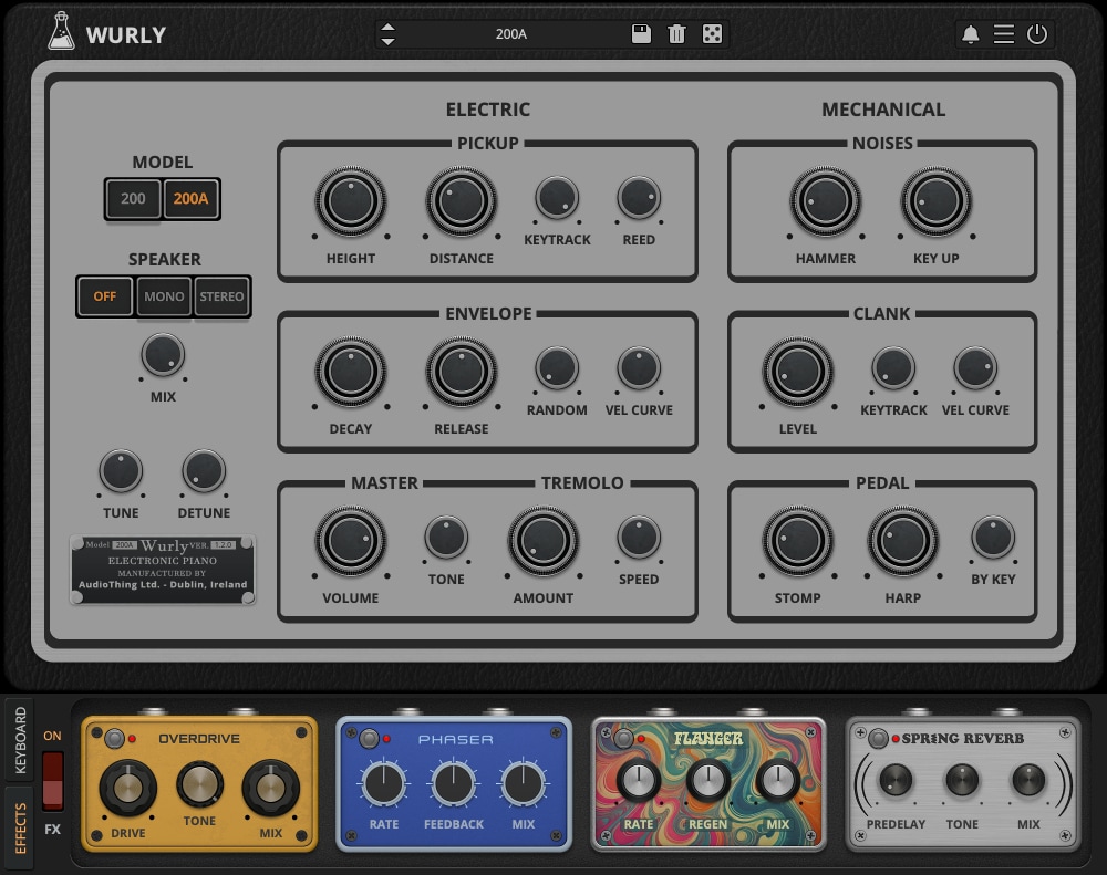Wurly 200A effects interface