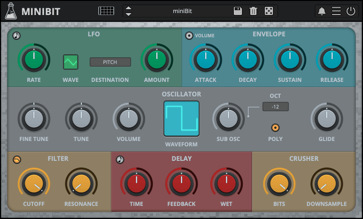 miniBit, Chiptune and 8bit Plugin Synthesizer - GUI