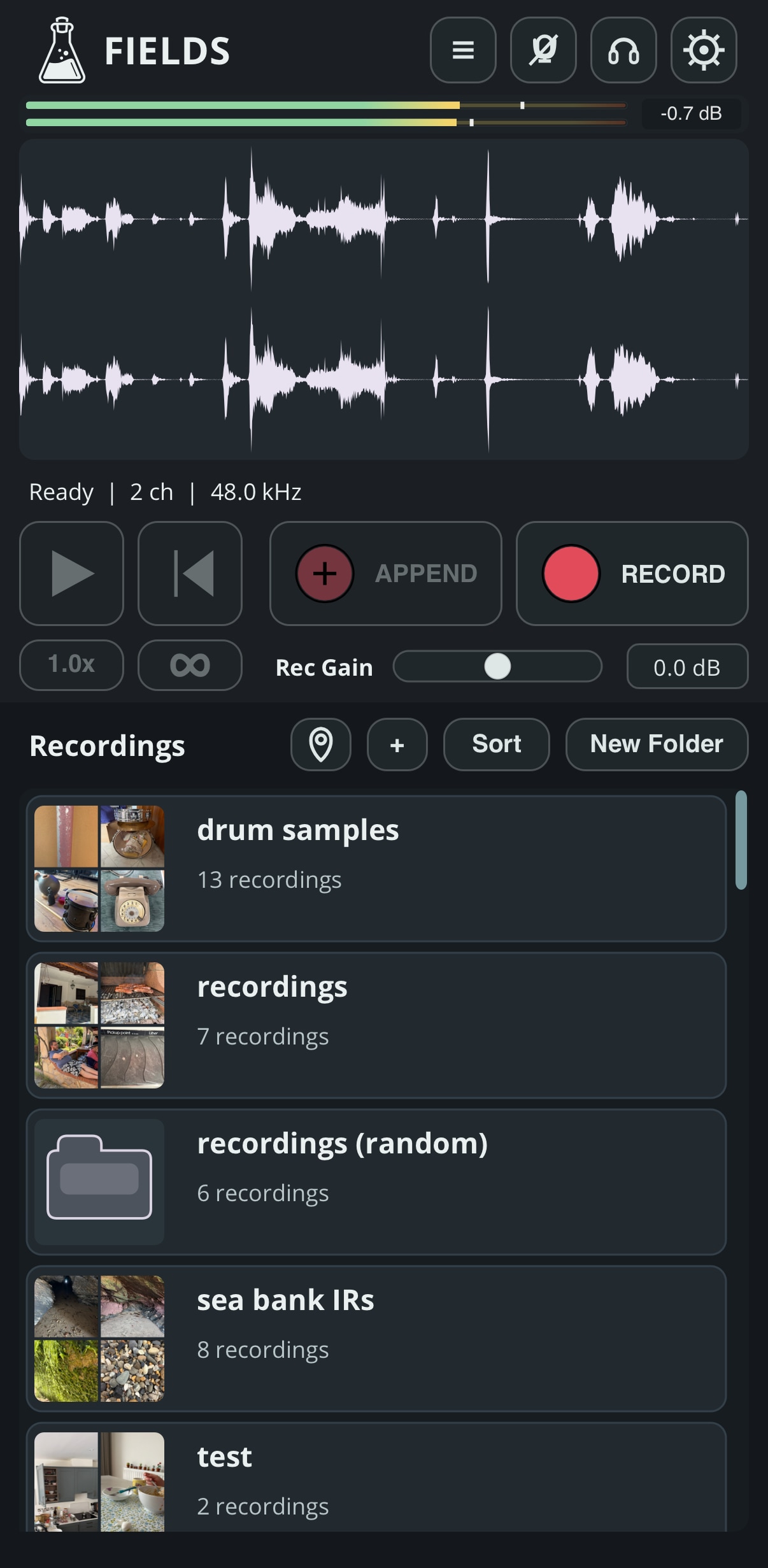 Fields - Audio Recorder App screenshot
