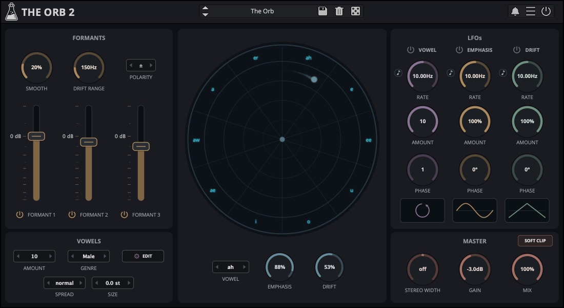 The Orb - Formant Filter / Vowel Filter Plugin - GUI